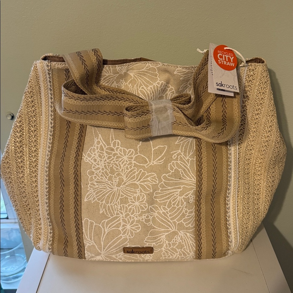 Sakroots Catalina Tan and Cream Floral Tote